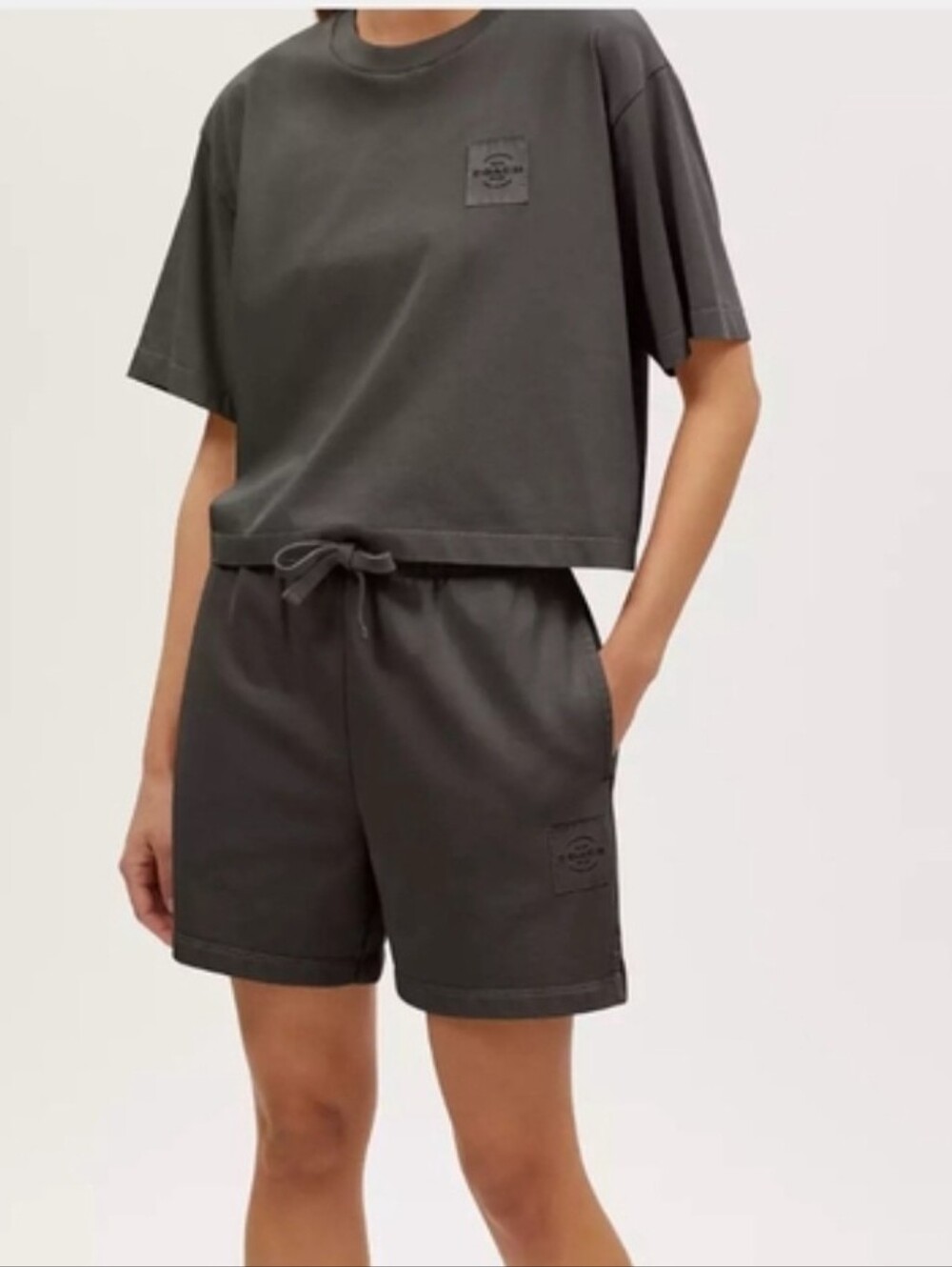 Coach Garment Dye Track Shorts Black Size Medium